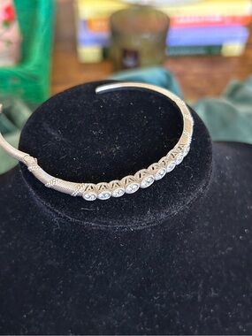Judith Ripka Silver Open Bangle with Seven Sparkling Stones
